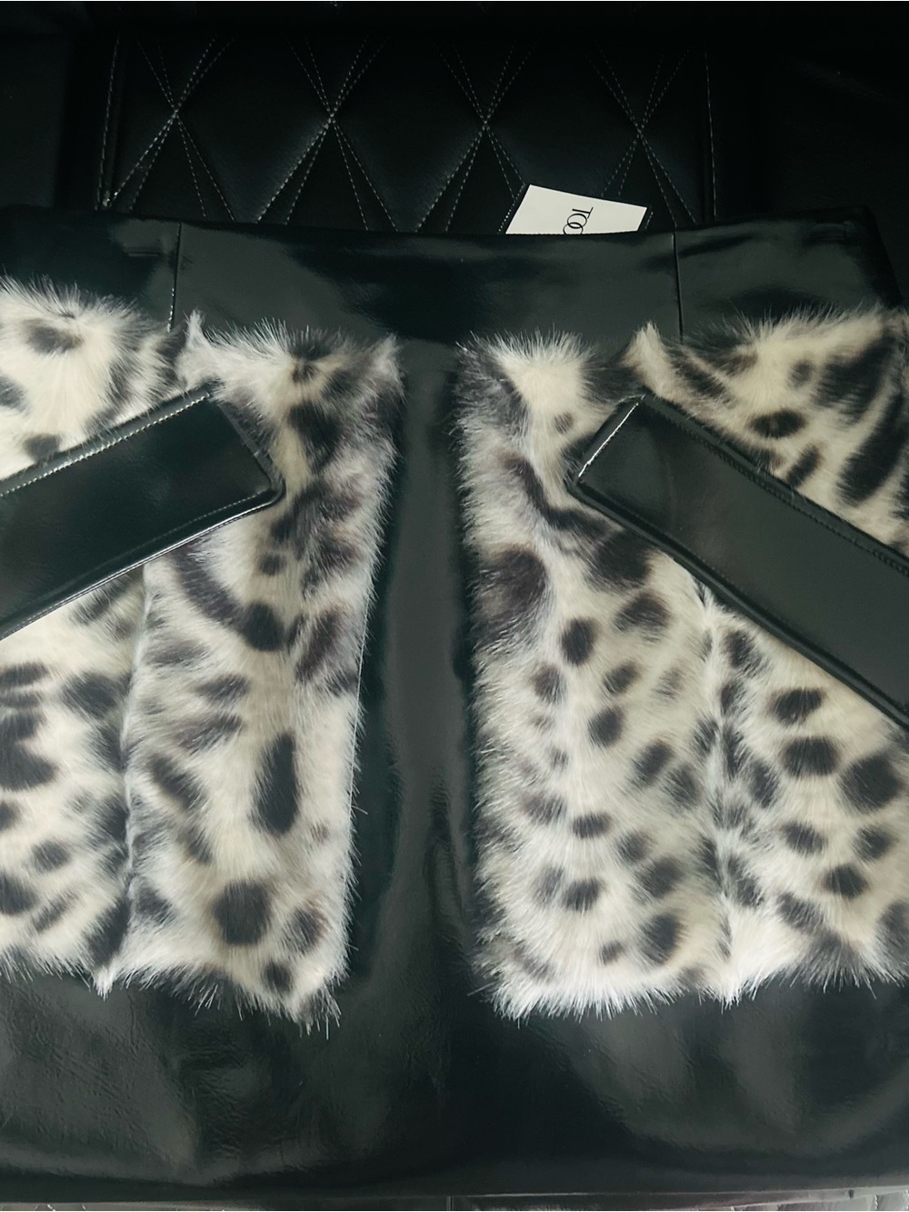 Aknvas Black Leather Jacket with Leopard Faux Fur Panels